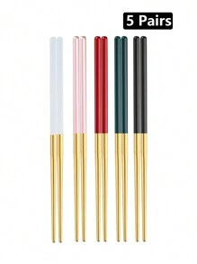 1/5 双不锈钢筷子防滑寿司筷子适合家庭、餐厅、酒店和节日礼物圣诞礼物 - 彩色 - 查看 14