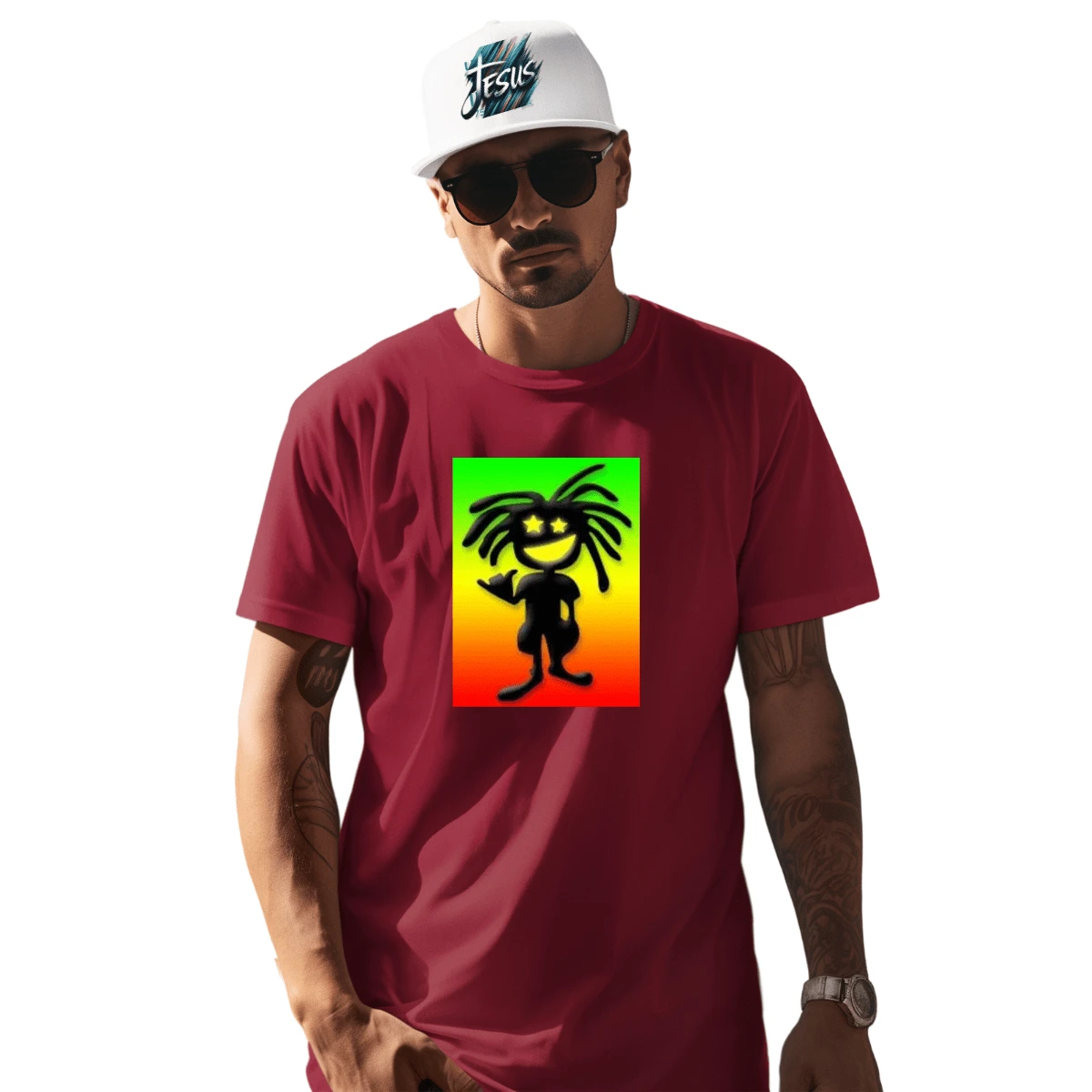 T-Shirt Men's Women's Shirt Reggae Doll Launch C56 - 酒紅色 - 查看 1