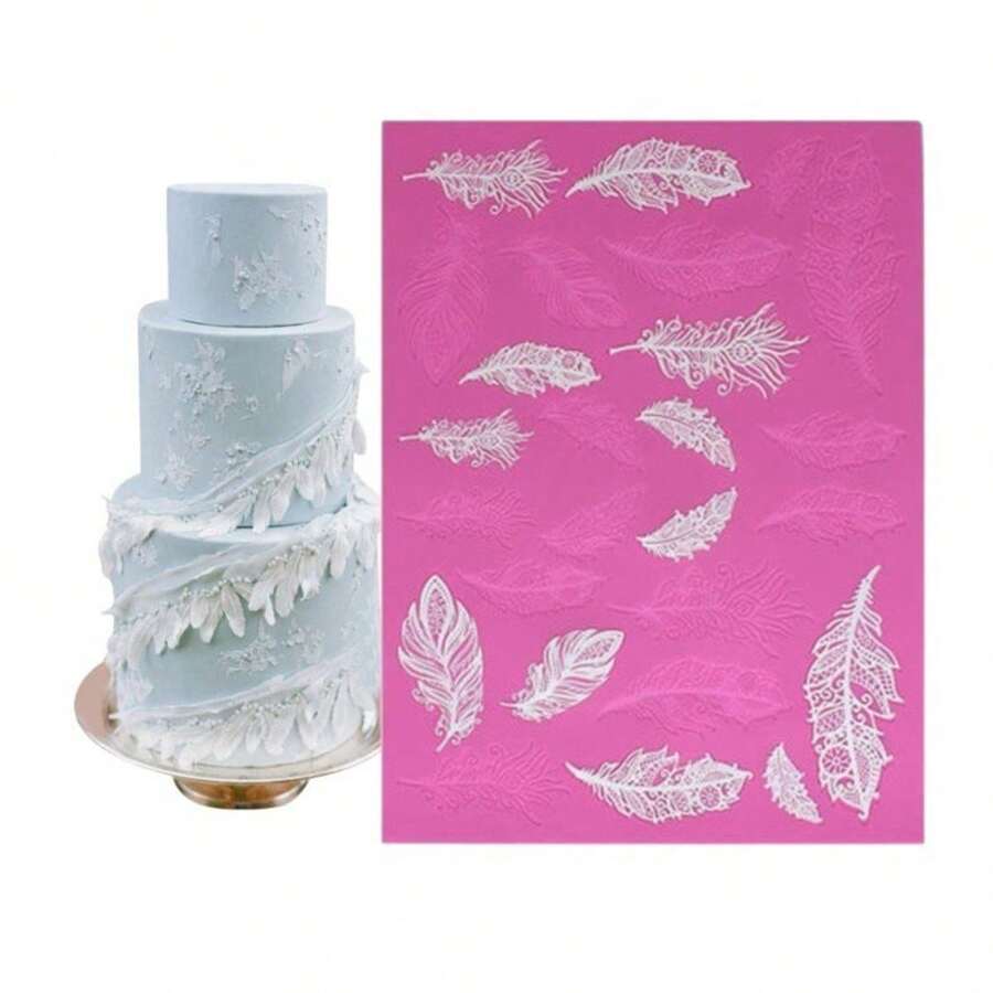 Feather Lace Silicone Mold, Cake Lace Decorating Tool, Lace Pad - 銅色 - 查看 1