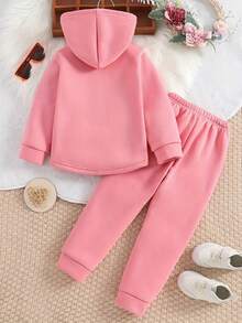 Girls' Pink Hooded Jacket Set, Girls Winter Clothes, Casual And Comfortable Button-Down Jacket, Suitable For Young Girl Winter Clothes Girls