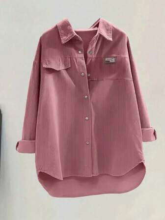 Camisa de mujer de pana con botones, ajuste relajado, chaqueta informal de manga larga, estilo de moda, blusas y tops oversize de primavera 2025