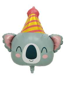 1个生日帽动物头青蛙树懒考拉狮子卡通动物铝膜气球生日派对装饰