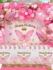 94 件/套粉色蝴蝶生日气球背景布套装，气球套装非常适合生日派对墙壁背景，装饰气球拱门套件，生日礼物派对礼物，女士生日装饰生日气球，包括 78 件粉色蝴蝶五彩纸屑气球和 1 件蝴蝶生日背景横幅和 1 件蝴蝶桌布桌布和 2 件气球配件和 12 件蝴蝶装饰配件 - 粉紅色蝴蝶 - 查看 2