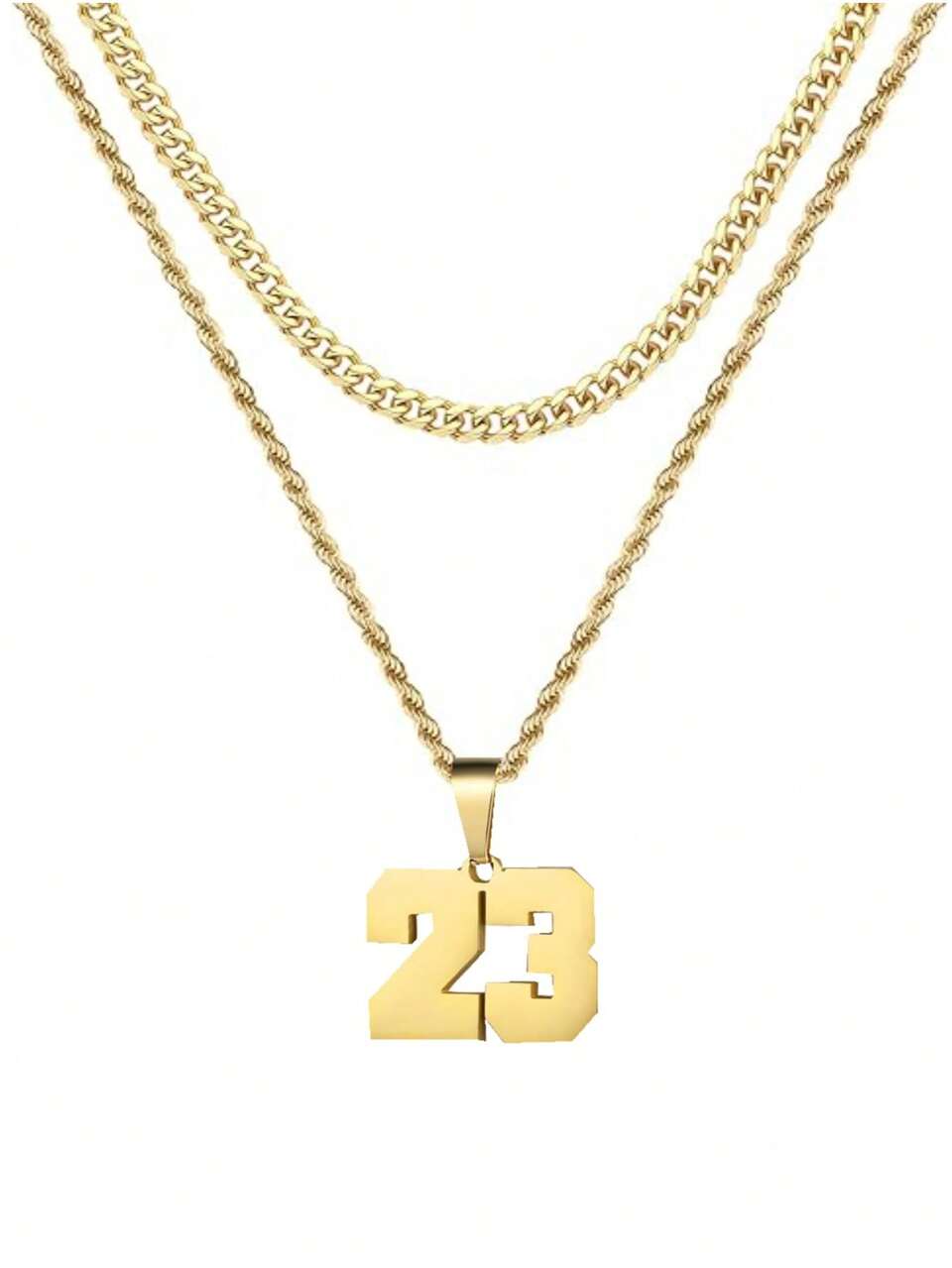 1 Pc Creative Single Layer Stainless Steel Twist Chain Number 23 Pendant Necklace For Ladies Daily