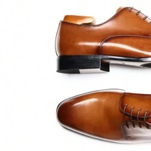 Men's Business Casual Dress Oxfords Formal Lace-Up Shoes For Office, Parties, And Daily Wear - màu nâu - Xem 5