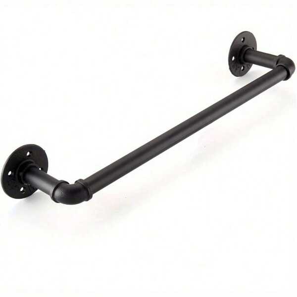 60cm X 12cm Iron Pipe Towel Bar Industrial Pipe Towel Rail Wall Mounted Clothes Bar Rack Detachable Hanging Garment Rack Hand Towel Holder (Black)