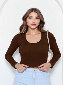 Adriana Women's Blouse Ribana Knit Foreign Fashion 2024 - 鏽棕色 - 查看 1