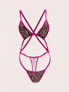 Sexy Leopard Print Lingerie Set, Three-Piece Design, Women's Sexy Lingerie Set, Carnival - Hot Pink - View 1