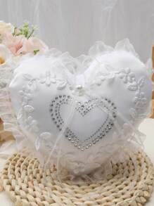 1 件戒指枕仿珍珠刺绣花叶结婚戒指枕缎面双心形装饰结婚戒指枕戒指托适用于海滩婚礼婚礼求婚蕾丝仿珍珠结婚戒指枕托垫情人节 - 彩色 - 查看 10