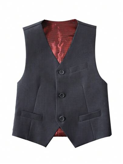 Tween Boys Vest Formal Suit Vest For Wedding Homecoming With Pockets Adjustable Back Strap Dark Grey Size 6-16Y