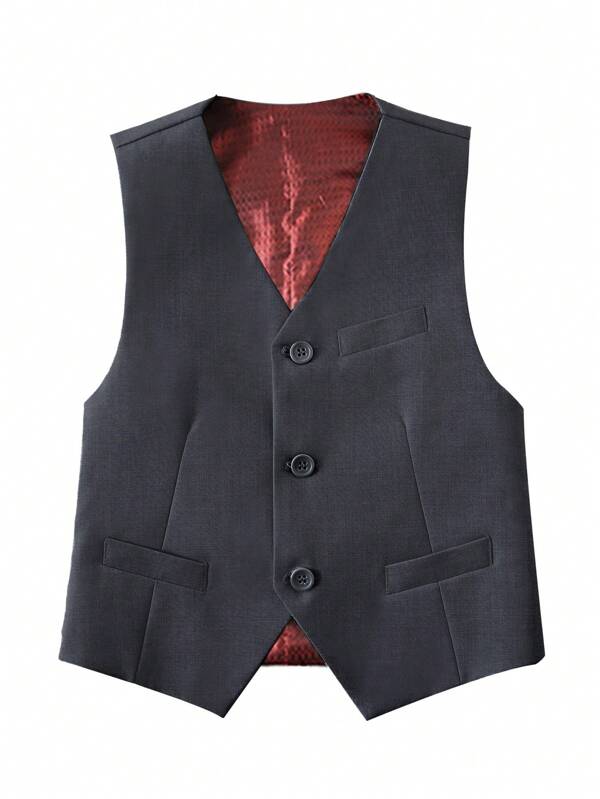 Tween Boys Vest Formal Suit Vest For Wedding Homecoming With Pockets Adjustable Back Strap Dark Grey Size 6-16Y