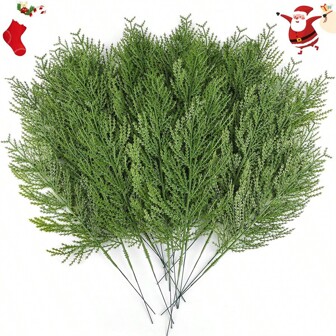 20pcs/10pcs Artificial Pine Branches, Fake Green Plant Stems, Plastic Christmas Decorations - DIY Holiday Accessories