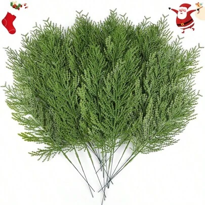 20pcs/10pcs Artificial Pine Branches, Fake Green Plant Stems, Plastic Christmas Decorations - DIY Holiday Accessories