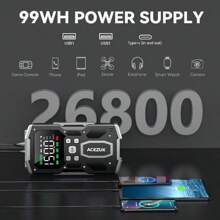ACEZUK Portable Car Jump Starter With Air Compressor, ACEZUK 150PSI 5000A Jump Starter (All Gas/10.0L ), 12V Car Battery Jump Box Car Battery Jumper Starter With 3.4" LCD Display, 2 Lights - màu đen - Xem 5