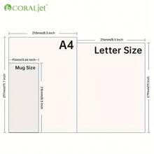 Coraljet 20 50 张 8.5 英寸 X 11 英寸 A4 优质热升华纸浅色多种尺寸转印到马克杯、T 恤、涤纶和硬质基材上，兼容喷墨打印机﻿ 返校 - 白色 - 查看 10