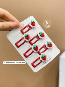 6 piezas Pinzas para el cabello de niña con decoración de flores rojas y rosas, y fresas - Multicolor - Ver 4