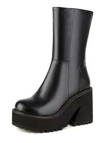Women's Y2K Goth Cosplay Ankle Boots Platform Combat Punk Booties Block Chunky High Heels Round Toe Zipper Fashion Motorcycle Boots - màu đen - Xem 2
