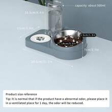 1pc Detachable & Washable Tilted Anti-Spill Anti-Wet Pet Bowl With Bear Ear Design, Large Capacity Dual Bowl With Automatic Water Dispenser, Stainless Steel