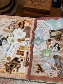 1 paquete de 60 piezas de papelería con diseño de libro de cuentos de la tarde, papel decorativo de estilo inglés retro para scrapbooking