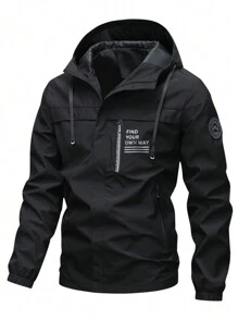 秋季运动拉链连帽防风夹克 男友风格男士防水夹克 1 件拉链口袋徒步旅行夹克 男友风格男士适合春秋季户外使用 男友风格男士软壳夹克