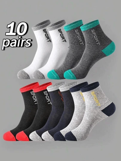 10 de mayo de 2020 Calcetines deportivos de tripulación con estampado de letras de dos colores para hombres - Absorción de humedad, livianos, suaves y cómodos, estilo casual para todas las estaciones, adecuados para uso diario, otoño