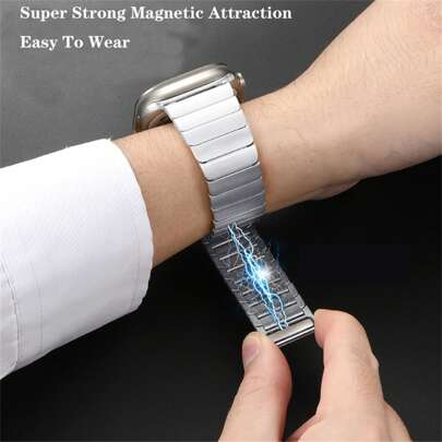 1pc One Bead Magnetic Solid Steel Strip Stainless Steel Metal Strap Compatible With Apple Watch Bands S10 Watch 10 Series 42mm 46mm 49mm 45mm 44mm 42m