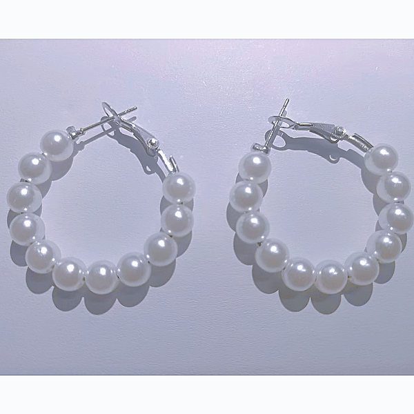 1pair Elegant Plated Gold With Faux Pearl Hoop Earrings, Suitable For Women Party