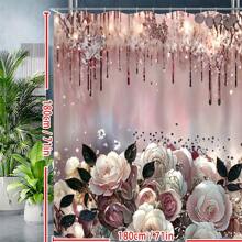 Conjunto de cortina de ducha de 1 pieza con rosas rosas brillantes - Decoración elegante e impermeable para el baño con 12 ganchos de deslizamiento fácil - Multicolor - Ver 5