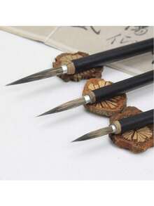 3 piezas/Juego de pinceles de pintura de caligrafía fina con punta de cobre y gancho de línea para varios tamaños - Negro - Ver 5