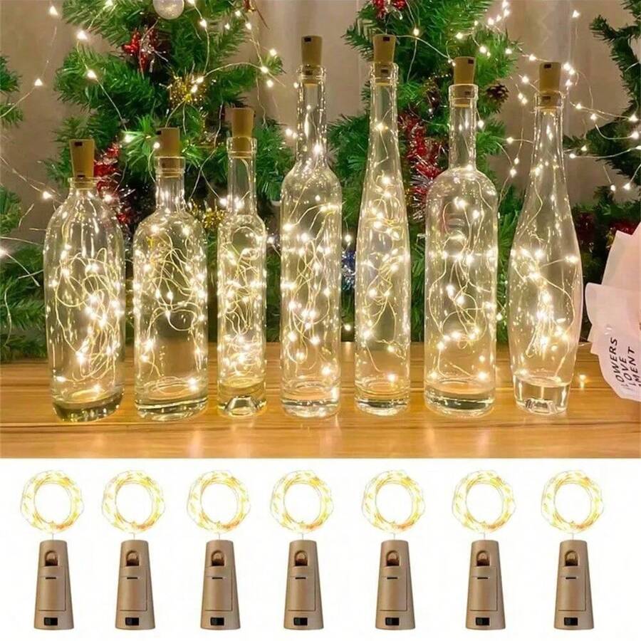 3/7/10 pièces Guirlandes lumineuses de 20 LED avec bouchon pour bouteille de vin, fil argenté de 6,6 pi, guirlandes lumineuses de fée à piles pour bouteilles d'alcool, artisanat, fête, bar, Noël, mariage, décoration