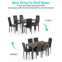 Asofer [2 Packages Shipping]Modern Dining Table Set Of 6,7-Piece Glass Dining Table Set, With PU Leather Chairs,  Kitchen Dining Table And Dining Chairs For Home, Kitchen, Living Room - Đá cẩm thạch - Xem 3