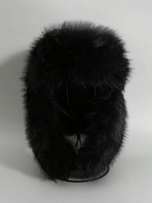 1pc Women's Solid Color Boho Elegant Long Plush Faux Mink Fur Ski Outdoor Cold-Proof Earflap Thick Aviator Hat, Winter - Black - View 11