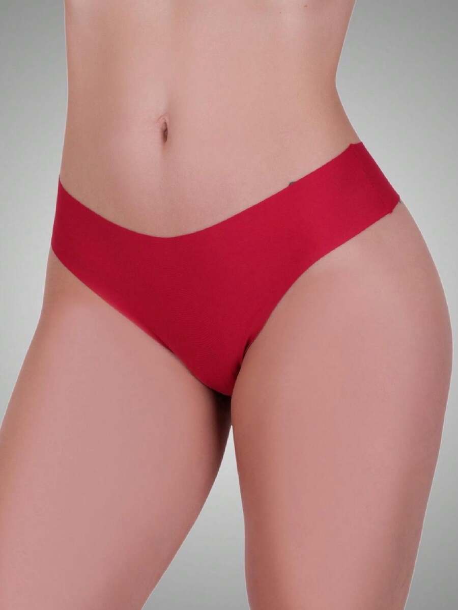 Agnes Seamless Polyamide Thong Panties With Laser Cut String - 紅色 - 查看 1