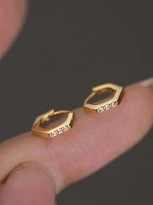 BALMORA 1 Pair Exquisite S925 Sterling Silver Hexagonal Mini Ear Buckle Micro Inlaid Zirconia Ear Bone Earrings For Girl/Women/Girlfriend/Mother Retro Party Dating Gift Daily Wear Birthday Gift - Gold - View 2