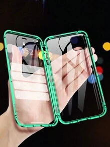 雙面玻璃磁力翻蓋手機殼，金屬框架，適用於蘋果iPhone 15 14 13 12 11 Xs Xr X 7 8plus Pro Max，防摔保護殼 - 綠色 - 查看 11
