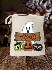 Túi Tote Halloween cá nhân hóa, Túi Trick-Or Treat, Túi Trick Or Treat, Túi kẹo Halloween, Túi đựng kẹo Halloween, Túi đựng đồ ăn Halloween, Túi Halloween hoàn hảo cho bữa tiệc sang trọng kết hợp với trang phục Halloween - trắng - Xem 3