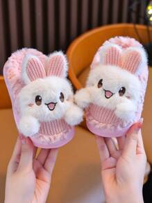 1 par de zapatillas de casa suaves con diseño de conejo para niñas, ligeras y cálidas, color rosa, adecuadas para el invierno