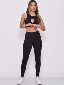 Basic Legging Pants Suplex Zero Transparecia Fitness Cos Alto - Noir - Voir 4