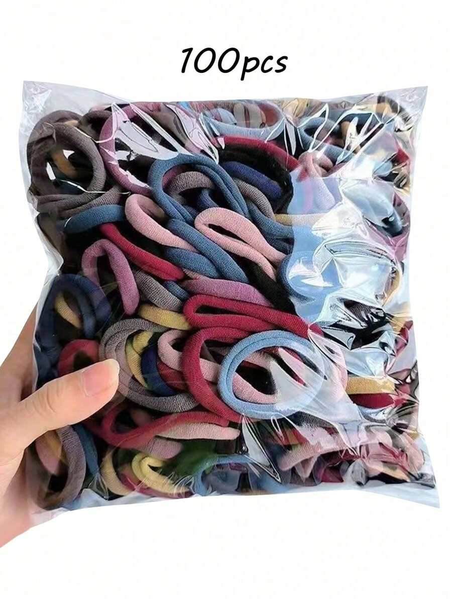 100 件甜甜圈形休闲弹力发带，适合女士，四季马尾辫固定器，发圈，橡皮筋，发绳，弹性发带，发球 - 彩色 - 查看 1