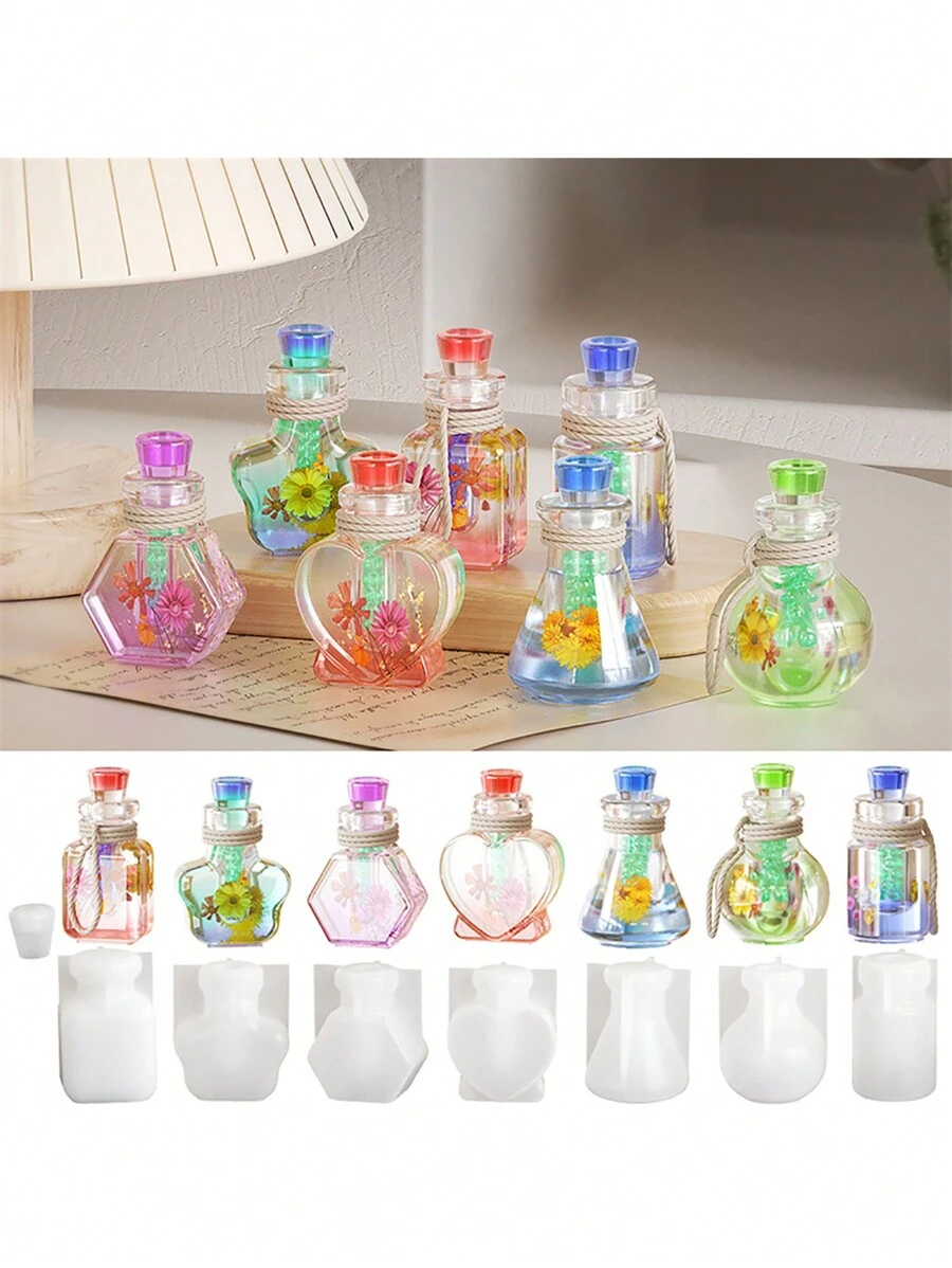 1 件 DIY 漂流瓶模具套装带盖 - 硅胶树脂工艺套件适用于夜灯、许愿和香薰沙瓶 - 手工艺和家居装饰套装模具 - 许愿瓶灯泡夜灯香薰瓶流沙瓶硅胶模具 - 彩色 - 查看 1