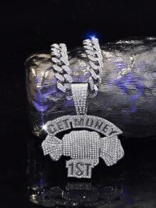 1pc Punk Alloy Jewelry Hiphop Full Rhinestone Pendant, Miami Charm Chain For Unisex - Hip Hop Pendant - View 3