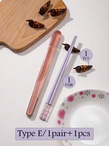 1/5双马卡龙色樱花筷子。可爱鸭子造型筷子架。玻璃纤维+PET材质筷子，ABS树脂筷子架。寿司筷子。中式餐具。适合家庭和餐厅使用。精美礼品。圣诞礼物，学校用品 - 彩色 - 查看 22