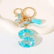 Llavero con letra del alfabeto en azul cielo con flecos de mariposa, llavero con inicial de piedra de resina con mosquetón - Accesorio decorativo de llavero para mujer, niña, mochila, colgante, accesorios para bolso, cordones con portaidentificación, accesorios para coche, encantos para bolso, regalo de Navidad, regalo para maestra, amiga, hermana - Multicolor - Ver 30