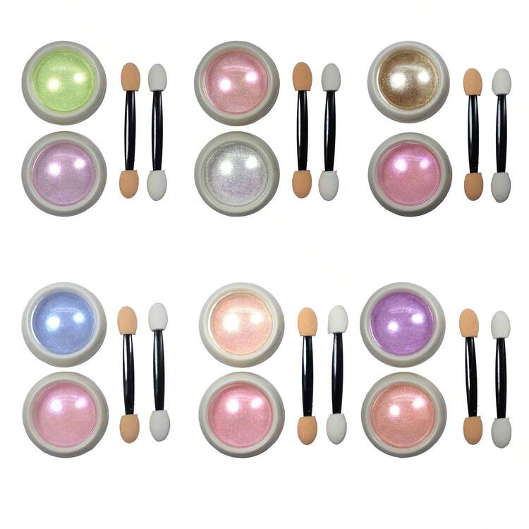 Chic & Fun Kit 12 Pots Of Holographic Chrome Powder Metallic Glitter Nails - Màu xanh Bạc hà - Xem 1