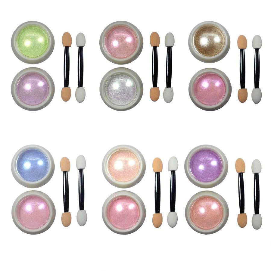 Chic & Fun Kit 12 Pots Of Holographic Chrome Powder Metallic Glitter Nails - Màu xanh Bạc hà - Xem 1