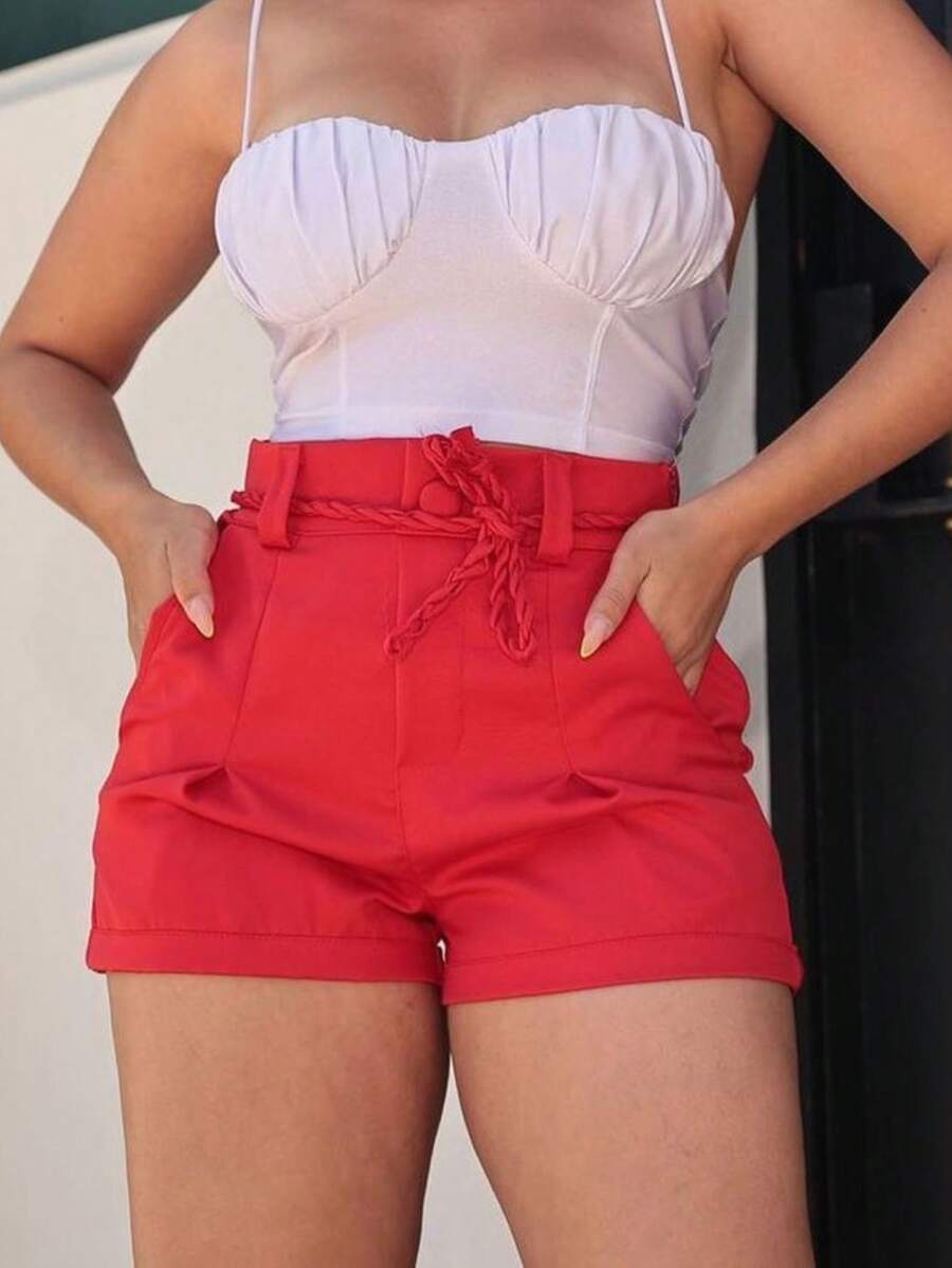 Falataria Comfortable Shorts With Side Zipper - 紅色 - 查看 1