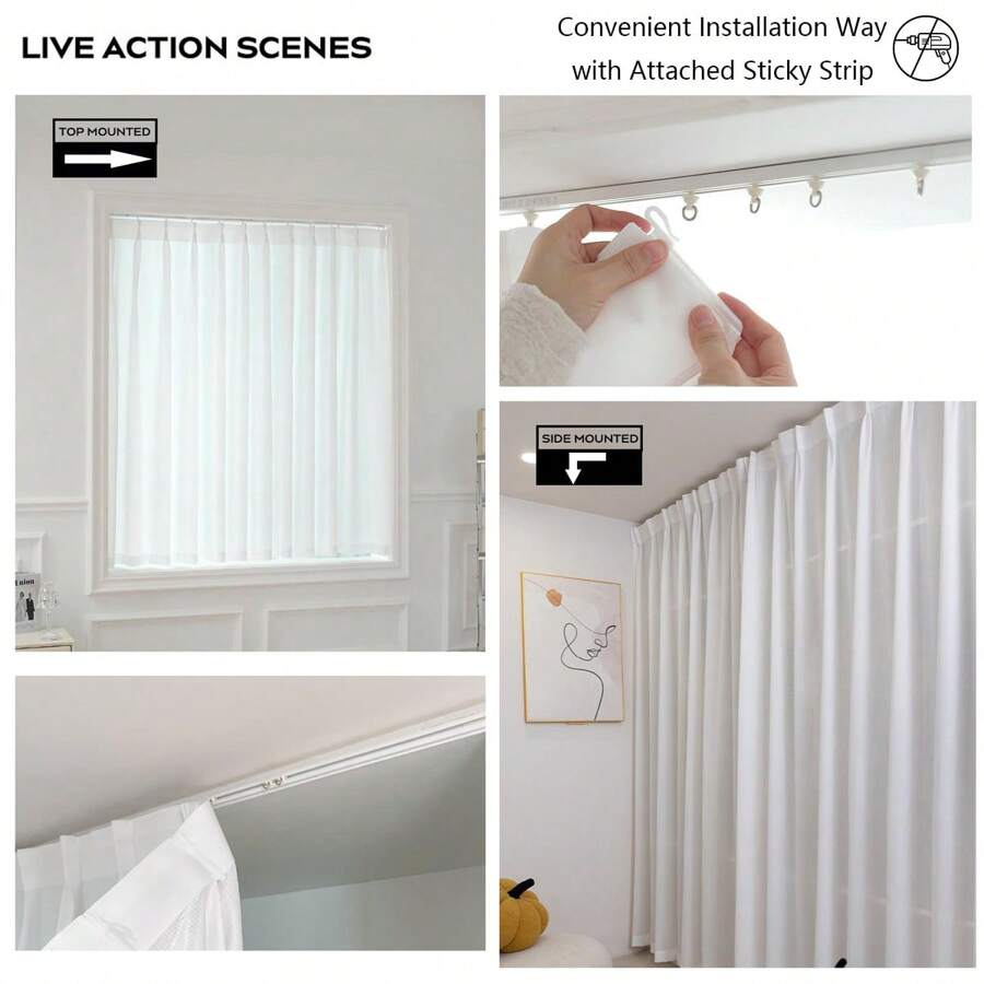 Tringle à rideau autoadhésive pour un plafond ou un mur lisse sans perceuse, vis, tringle à