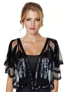 Scialle elegante da sera con perline e paillettes in stile retrò anni '20, con gocce d'acqua, per abiti da sposa e da cerimonia - multicolore - Visualizzare 12