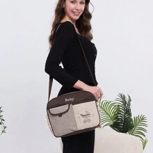 Fashionable Portable Medium Embroidered Multifunctional Shoulder Mommy Bag; Large Capacity Multi-Compartment Diaper Bag For Moms; Lightweight Travel Mommy Bag