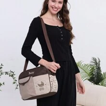 Fashionable Portable Medium Embroidered Multifunctional Shoulder Mommy Bag; Large Capacity Multi-Compartment Diaper Bag For Moms; Lightweight Travel Mommy Bag